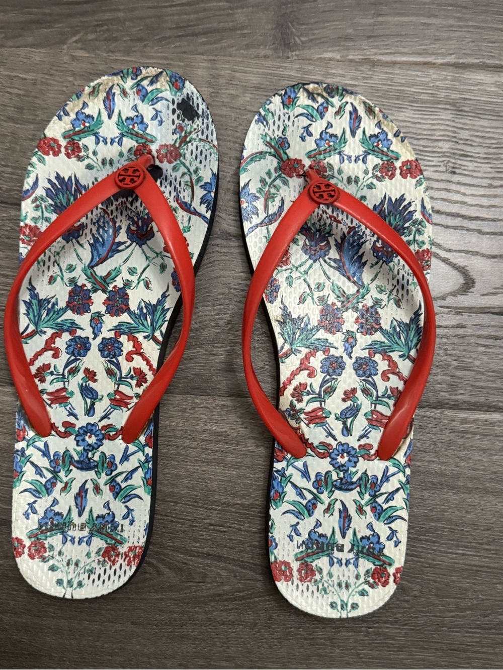 Tory Burch Red-Strap Floral Print Women's Sandals